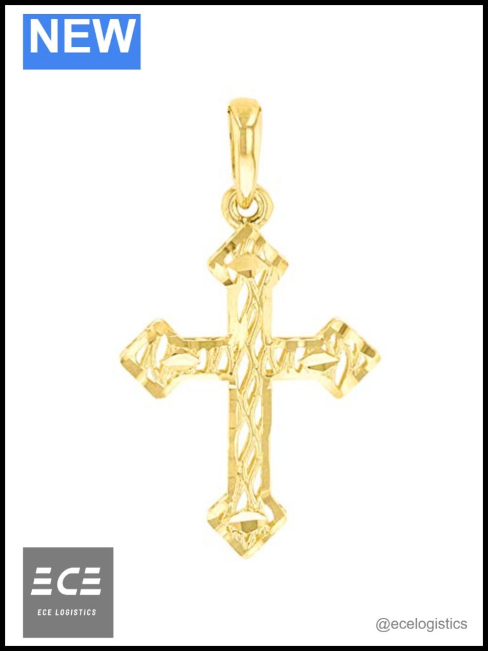 14K Yellow Gold Textured Orthodox 3D Cross Pendant Necklace Small